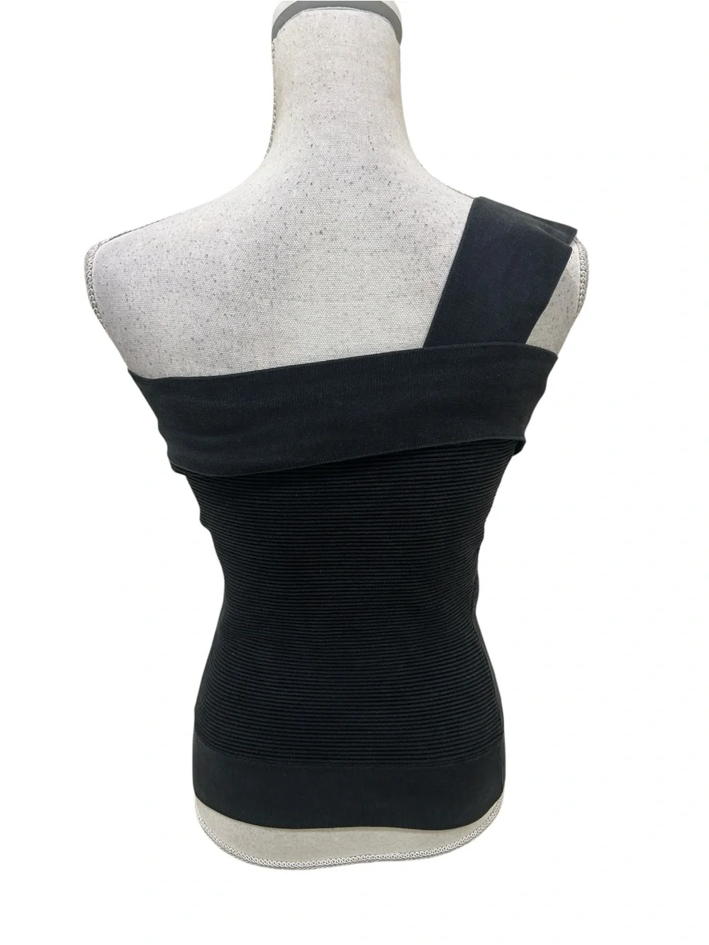 Narciso Rodriguez Black One-Shoulder Ribbed Tank silk blend size EU 42
